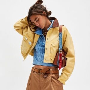 Free People We The Free Cropped Martha Yellow Jacket with Brown Collar size XS